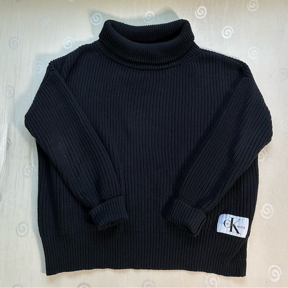 black turtle mock neck knit chunky Calvin Klein sweater size Small